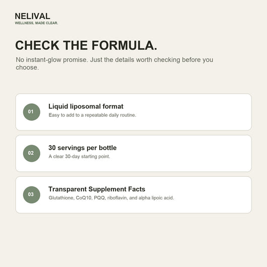 Nelival Liposomal Glutathione formulation checklist