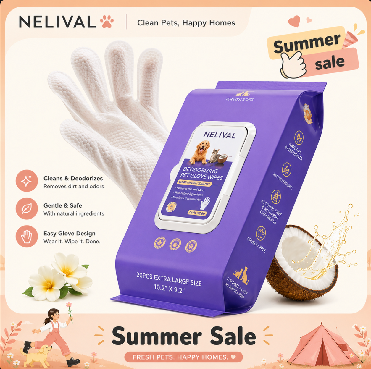 NELIVAL_PET_WIPES_GALLERY_01 Deodorizing Pet Glove Wipes packshot