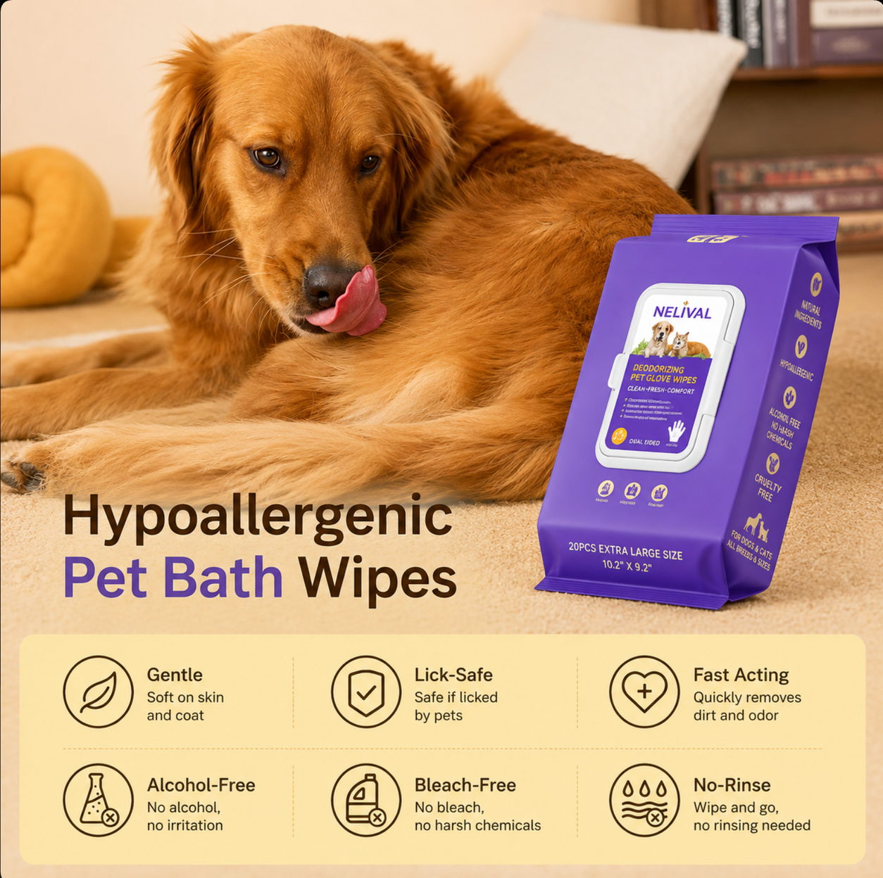 NELIVAL_PET_WIPES_GALLERY_07 No-rinse pet bath wipe routine